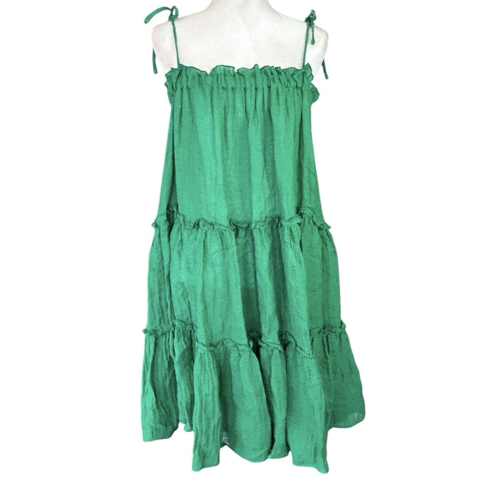 Lisa Marie Fernandez Boho Linen Blend Dress Sz 3 or 6-8 Resort Midi Tier‎ Ruffle